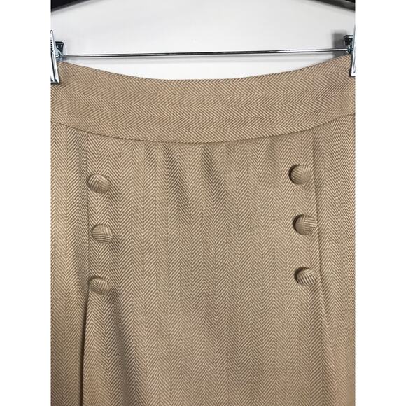 New J. McLaughlin Women's 8 Tan Herringbone Wool Sail Skirt Office Timeless - Picture 2 of 10